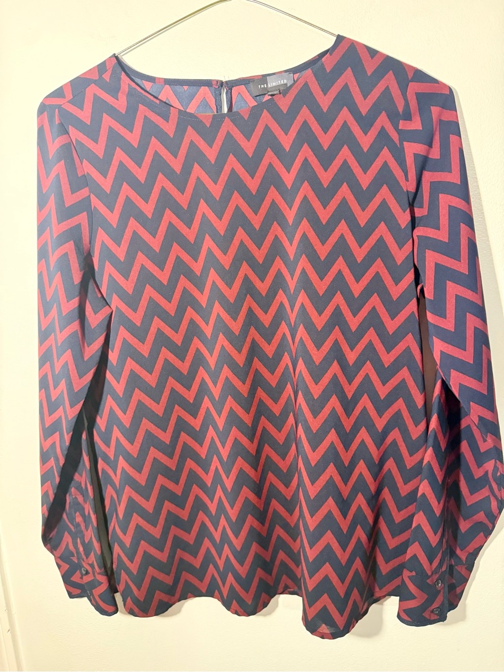 The Limited Burgundy and Navy Chevron Long Sleeve Top. Size M